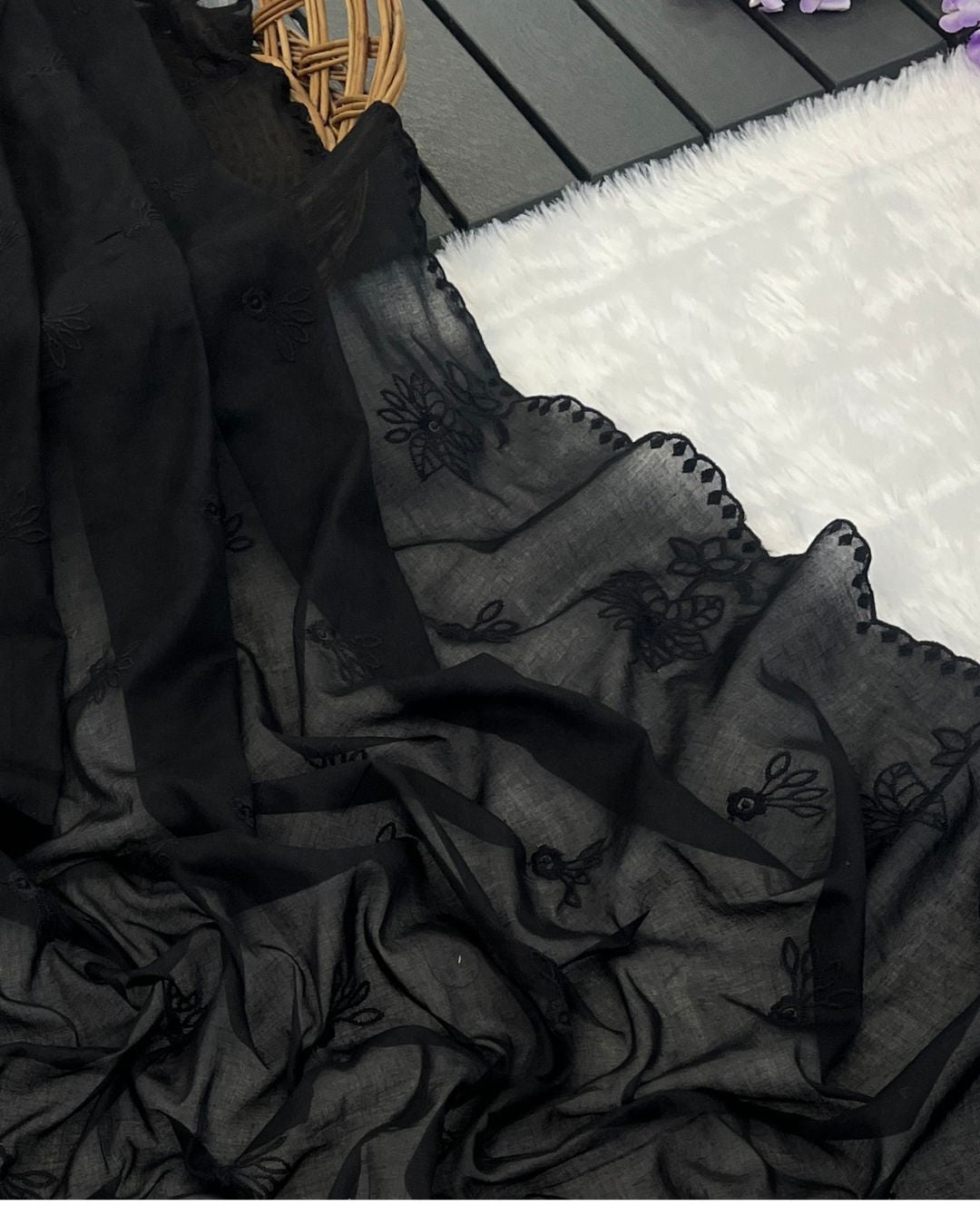 Black Cotton Mulmul Dupatta - Noor-e-Mohabbat