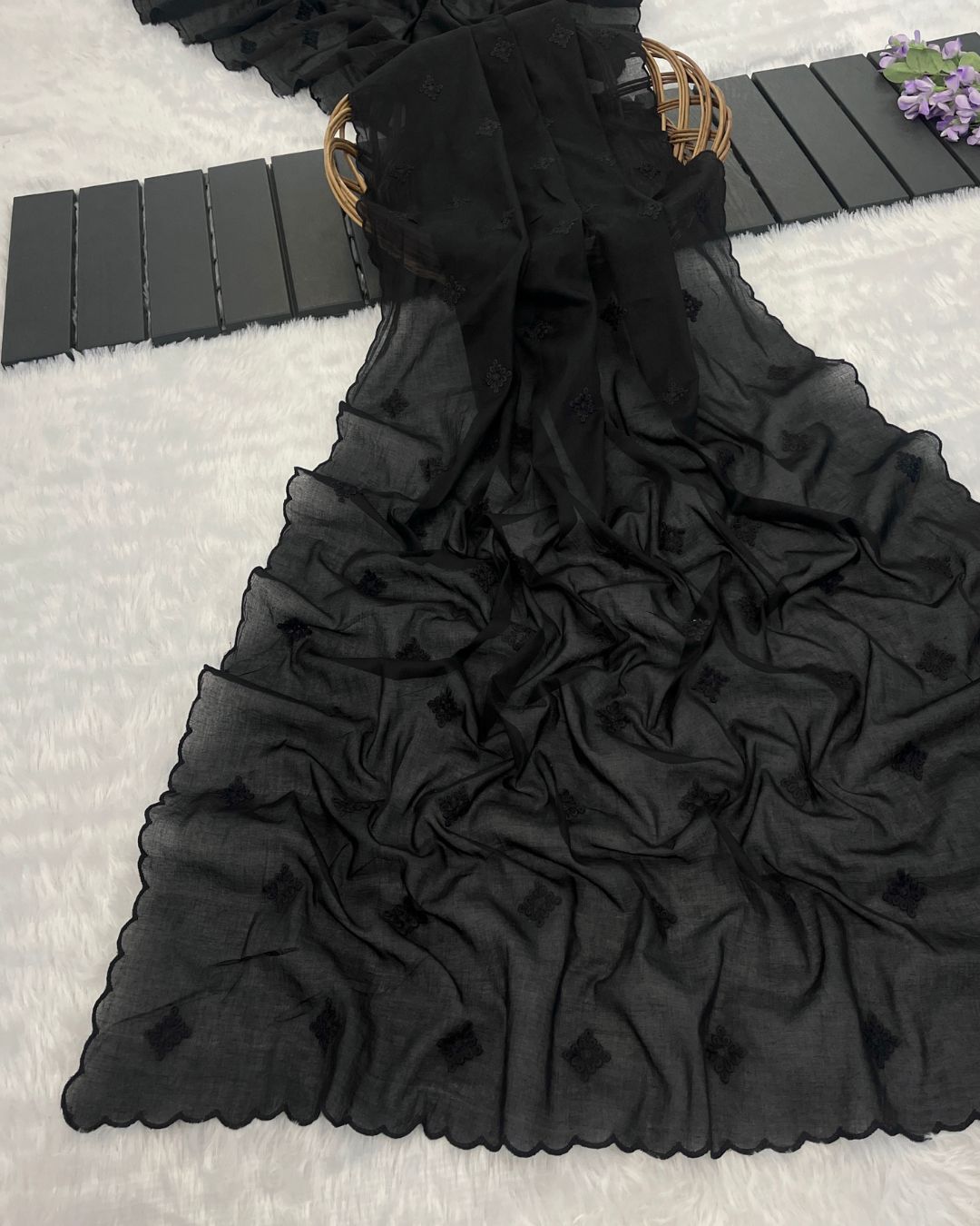 Black Cotton Mulmul Dupatta - Rang Riwaaz