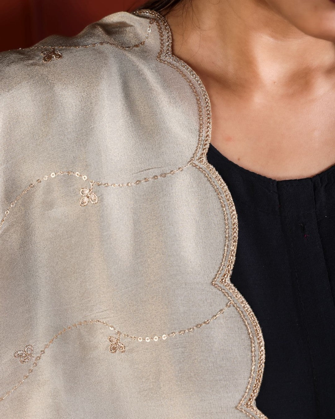 Dyeable Shimmer Tissue Silk Dupatta - Leher Jaal