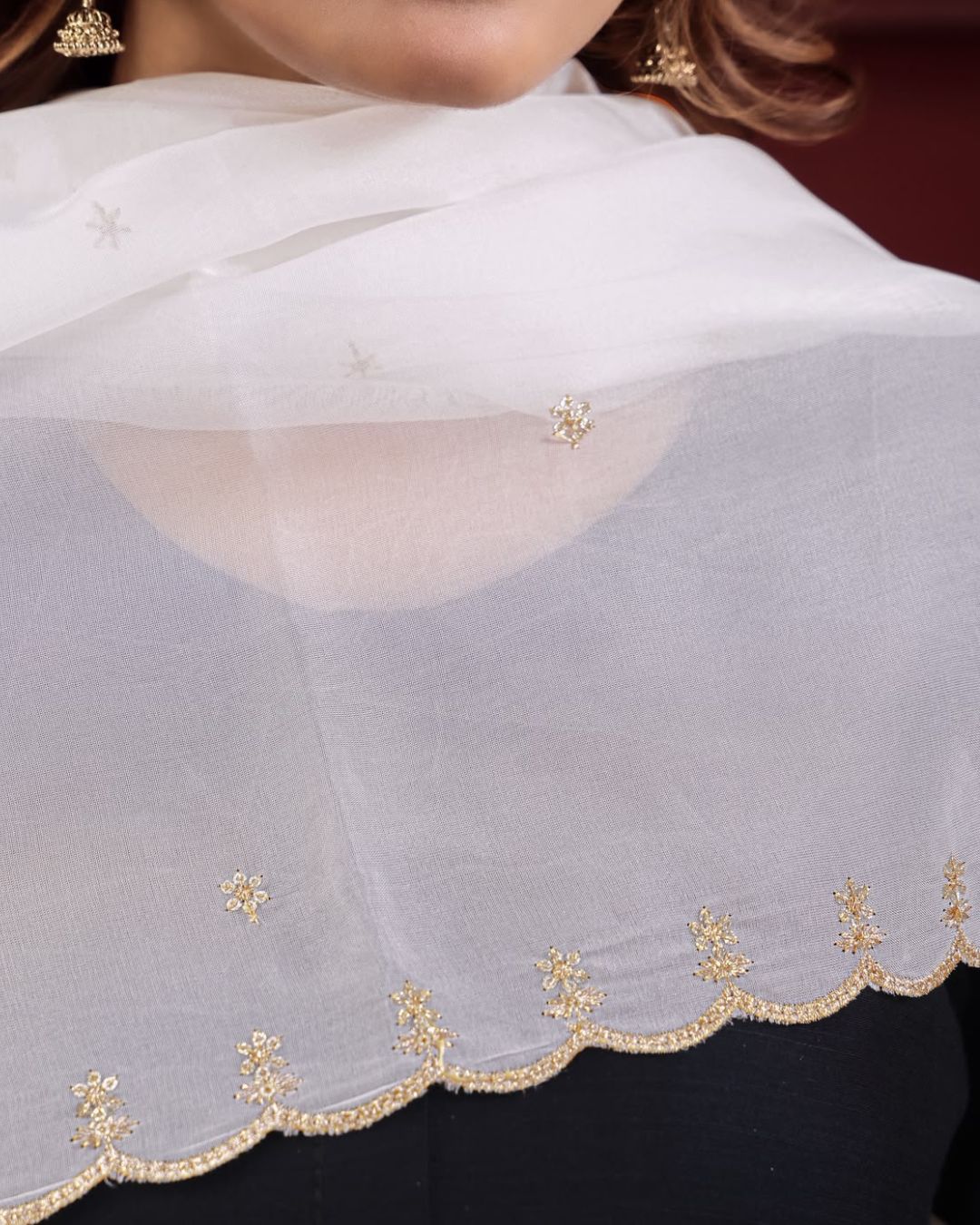 Dyeable Organza Embroidered Dupatta With Sequins & Zari Work - Sahiba Rooh