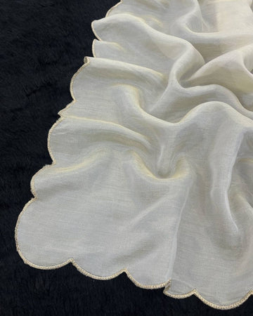 Dyeable Tissue Silk Scallop Dupatta With Zari Work - Shahi Mehraab