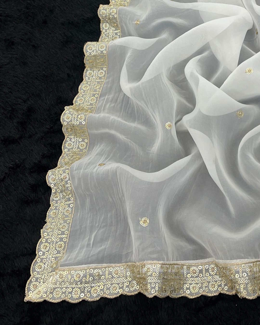 Dyeable Organza Embroidered Dupatta With Sequins & Zari Work - Haseen Naqsh