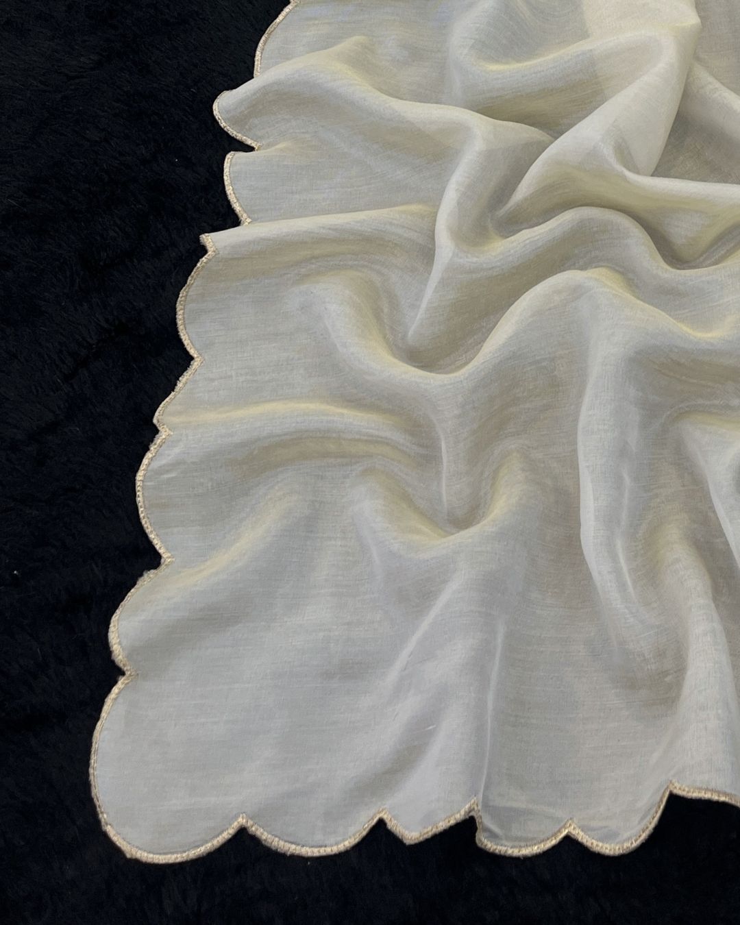 Dyeable Tissue Silk Scallop Dupatta With Zari Work - Shahi Mehraab
