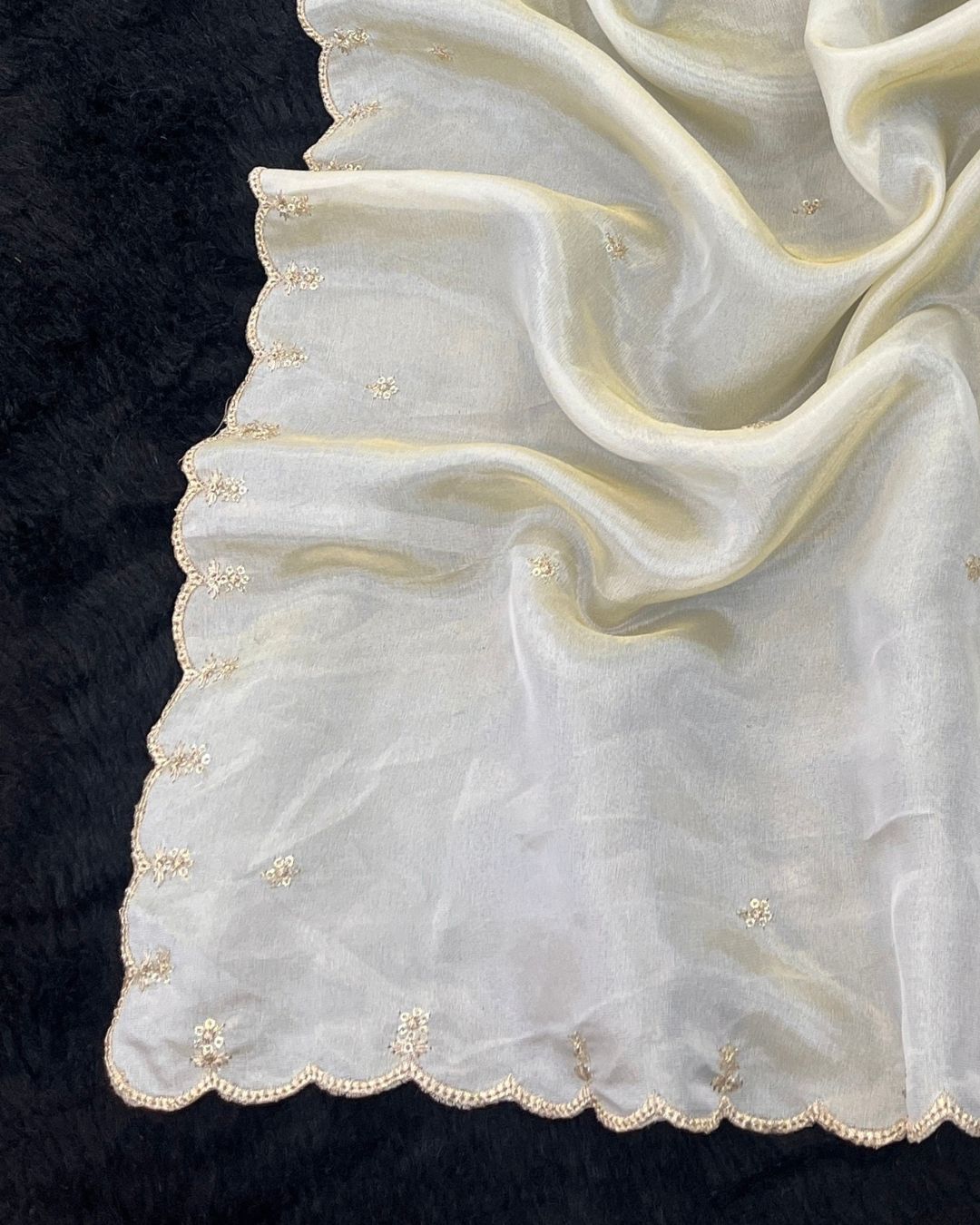 Dyeable Tissue Silk Embroidered Dupatta With Sequins & Zari Work - Gulbaan Saaj
